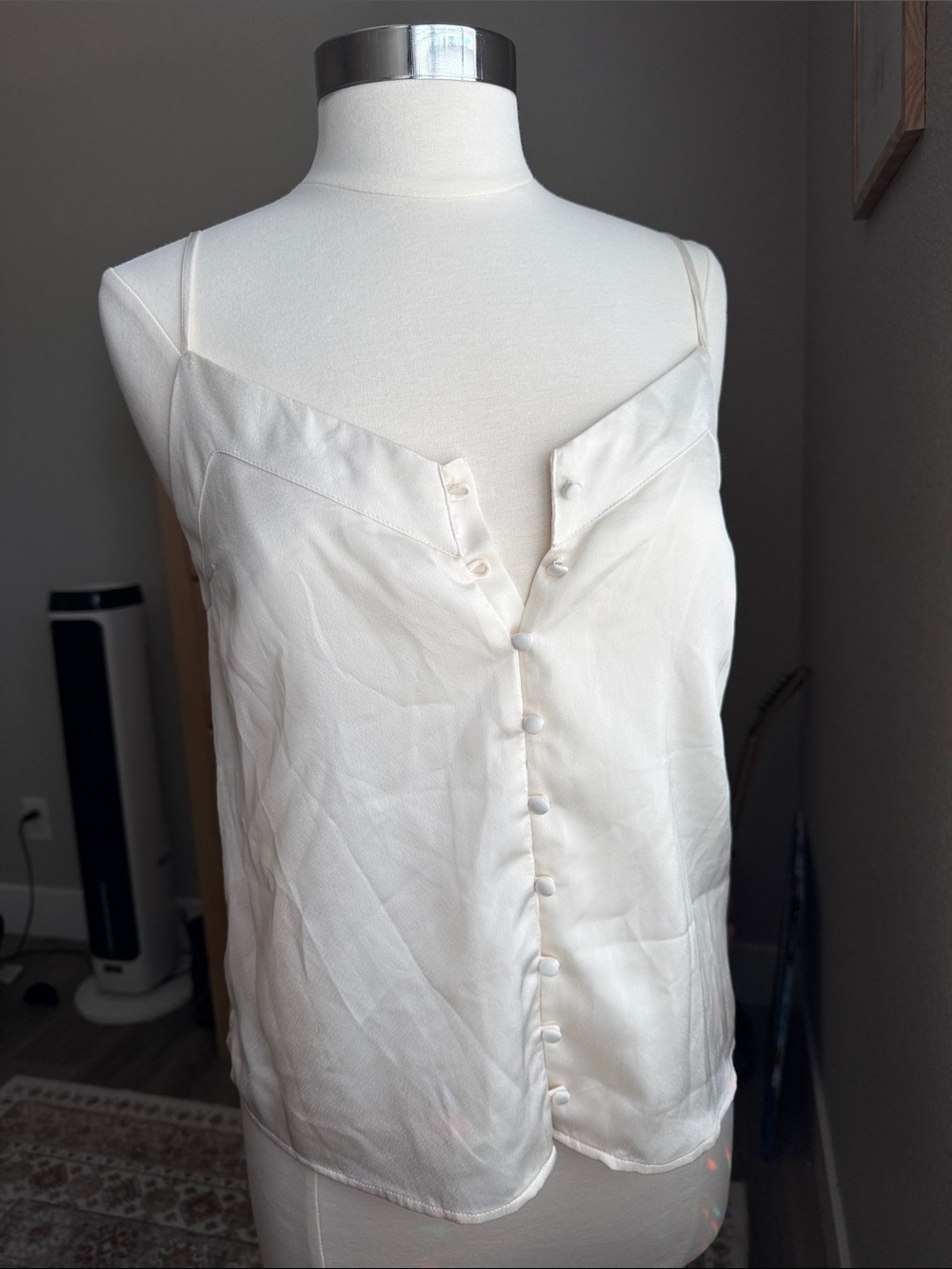 Abercrombie & Fitch Ivory Satin Button-Front Cami